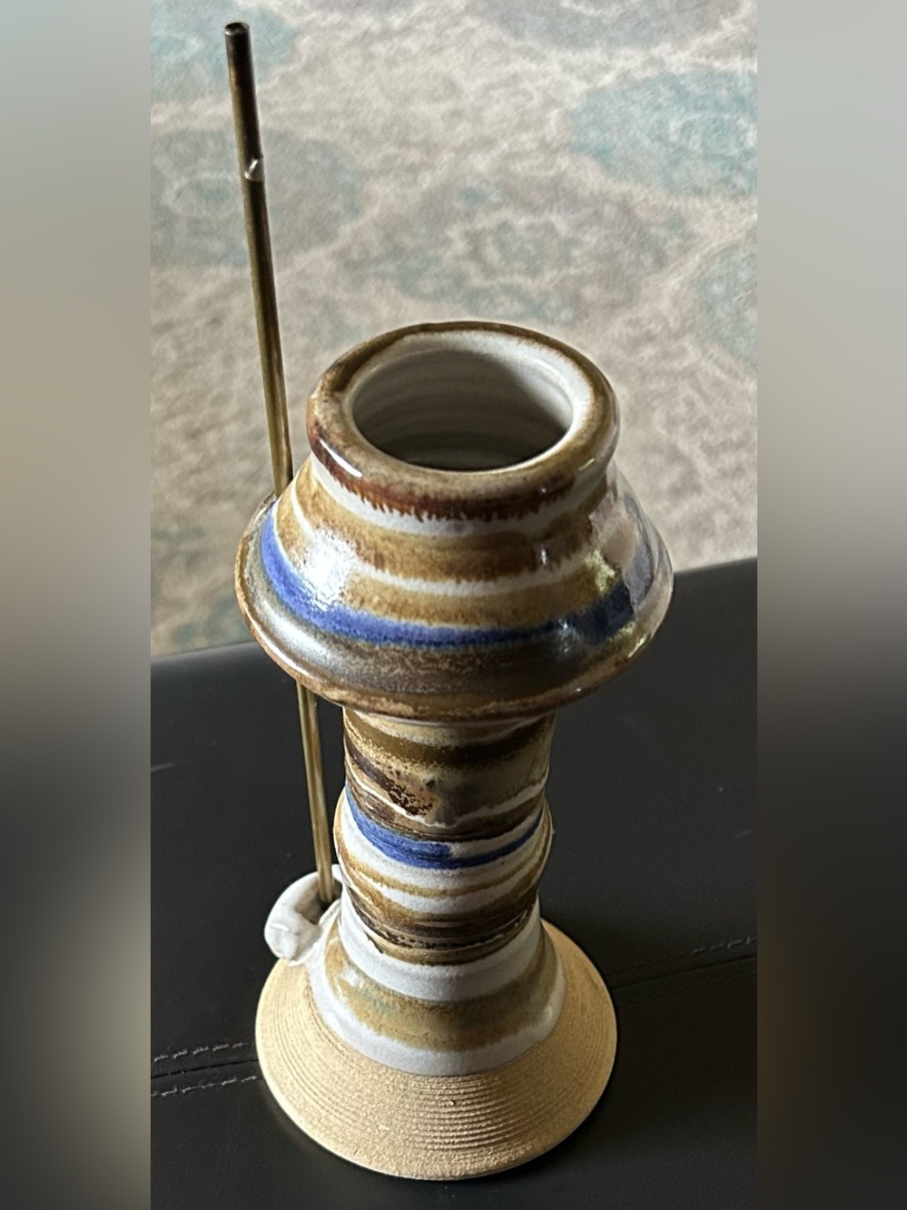 Mexican Tonala pottery candlestick holder 7.5”